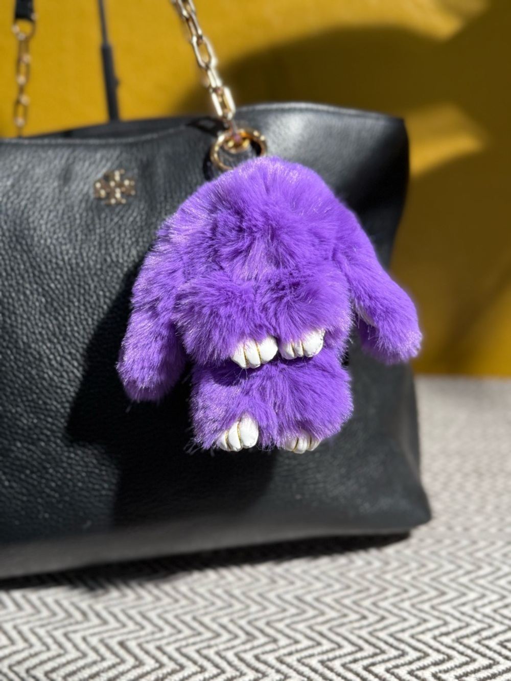 Faux Fur Bunny Bag Charm | Purple Shades & Gold Hardware - Choice of 1 - Picture 4 of 5